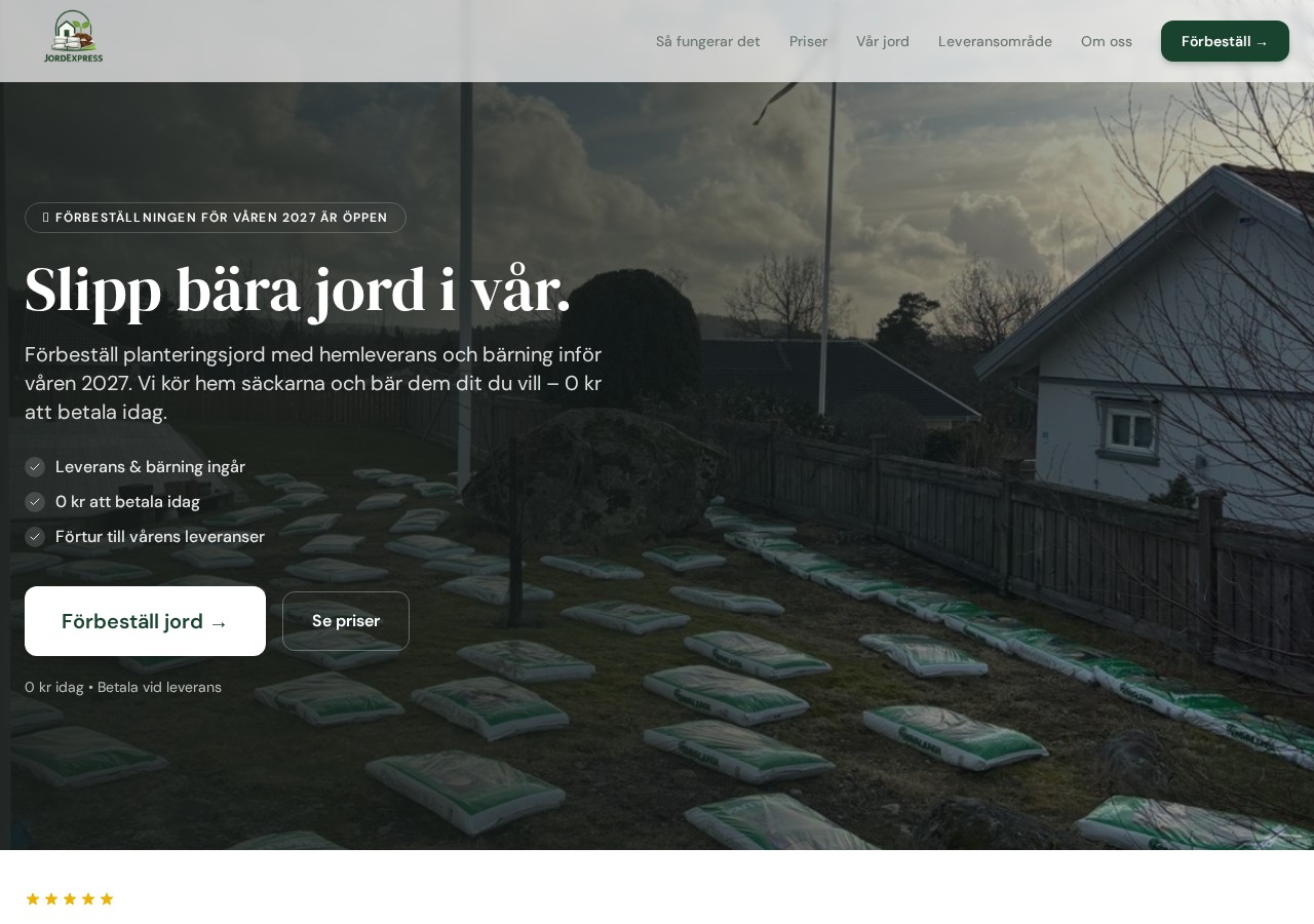 JordExpress startsida med vårkampanj för planteringsjord